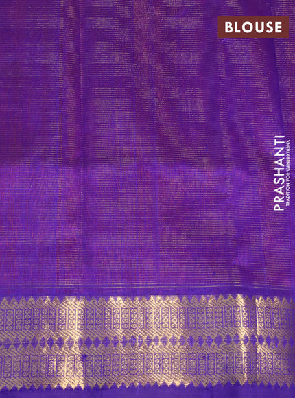 Silk cotton saree rustic orange and blue with allover vairosi pattern and rich zari woven border