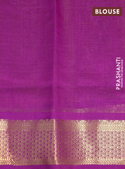 Silk cotton saree mango yellow and purple with allover vairosi pattern and rich zari woven border