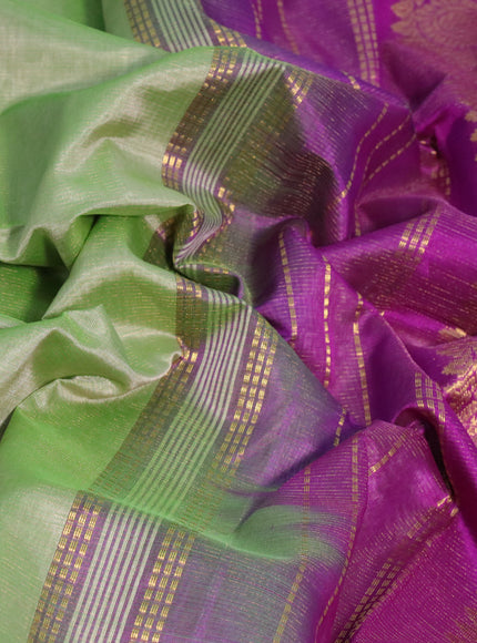 Silk cotton saree pastel green and purple with allover vairosi pattern and annam zari woven border