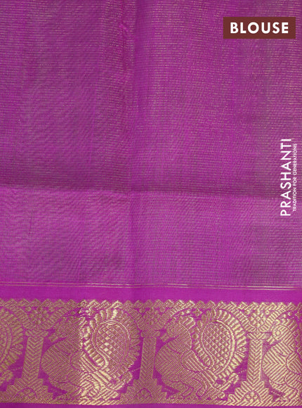 Silk cotton saree pastel green and purple with allover vairosi pattern and annam zari woven border