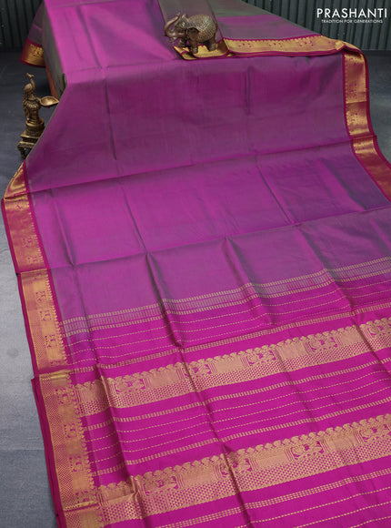 Silk cotton saree dual shade of purplish green and purple with allover vairosi pattern and rich zari woven border