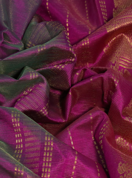 Silk cotton saree dual shade of purplish green and purple with allover vairosi pattern and rich zari woven border