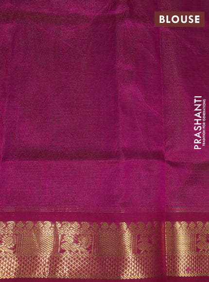 Silk cotton saree dual shade of purplish green and purple with allover vairosi pattern and rich zari woven border