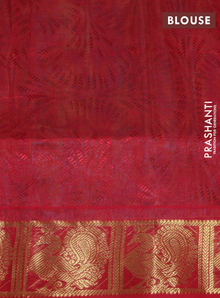 Silk cotton saree dual shade of teal bluish green and red with allover self emboss & jacquard and annam zari woven border