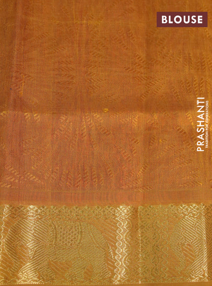 Silk cotton saree rustic orange and dark mustard with allover self emboss & jacquard and elephant zari woven border