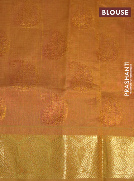 Silk cotton saree pink and dark mustard with allover self emboss & jacquard and paisley zari woven border