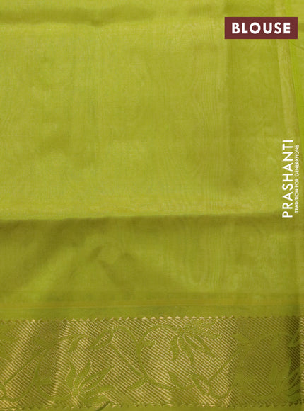 Silk cotton saree cream and light green with allover self emboss & jacquard and rich zari woven border