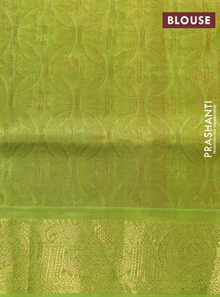 Silk cotton saree orange and light green with allover self emboss & jacquard and annam zari woven border