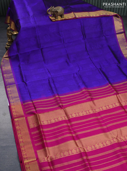 Silk cotton saree blue and magenta pink with allover self emboss & jacquard and zari woven border