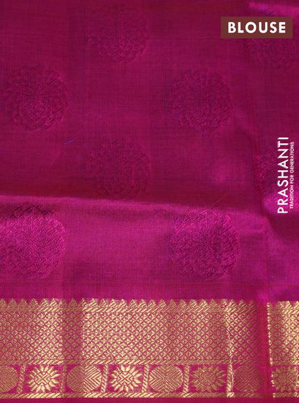 Silk cotton saree blue and magenta pink with allover self emboss & jacquard and zari woven border