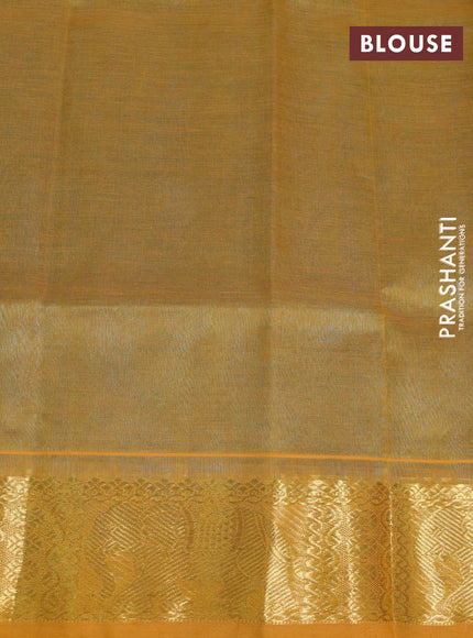 Silk cotton saree dual shade of blue and mustard yellow with allover self emboss & jacquard and elephant zari woven border