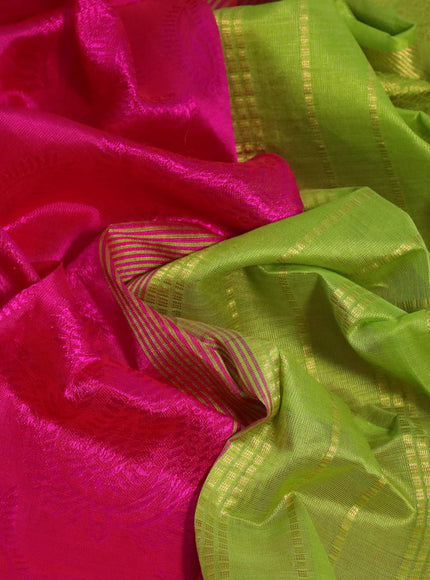 Silk cotton saree pink and light green with allover self emboss & jacquard and zari woven border