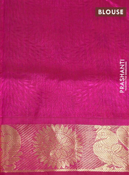 Silk cotton saree elaichi green and magenta pink with allover self emboss & jacquard and rudhraksha & annam zari woven border