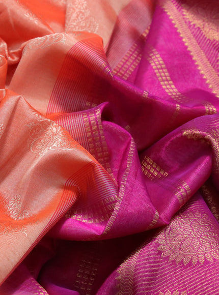 Silk cotton saree orange and magenta pink with allover self emboss & jacquard and rudhraksha & annam zari woven border