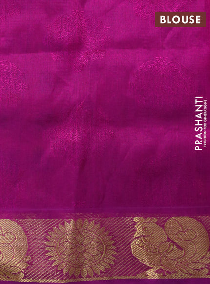 Silk cotton saree orange and magenta pink with allover self emboss & jacquard and rudhraksha & annam zari woven border