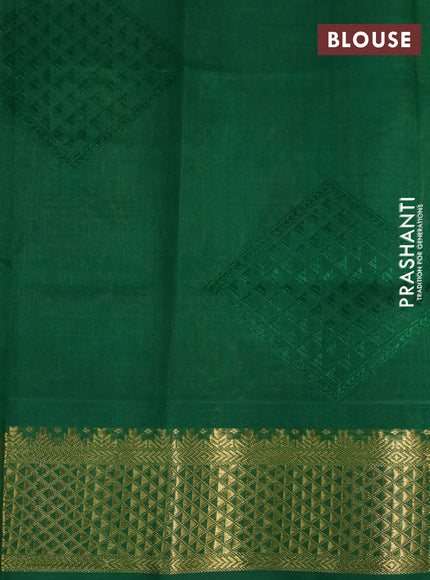 Silk cotton saree yellow and green with allover self emboss & jacquard and zari woven border