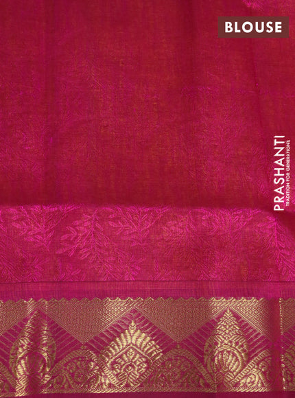 Silk cotton saree mango yellow and magenta pink with allover self emboss & jacquard and zari woven border