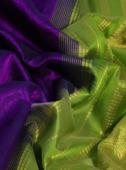 Silk cotton saree deep purple and light green with allover self emboss & jacquard and zari woven border