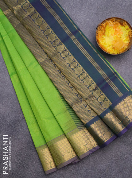 Silk cotton saree light green and dual shade of violet with allover self emboss & jacquard and zari woven border