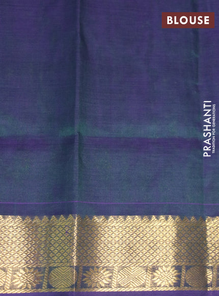 Silk cotton saree light green and dual shade of violet with allover self emboss & jacquard and zari woven border