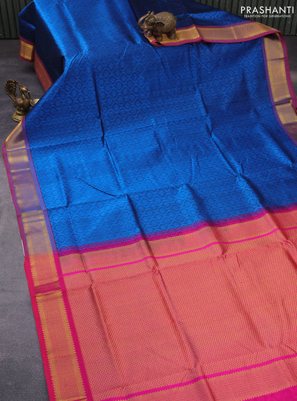 Silk cotton saree cs blue and pink with allover self emboss & jacquard and zari woven border