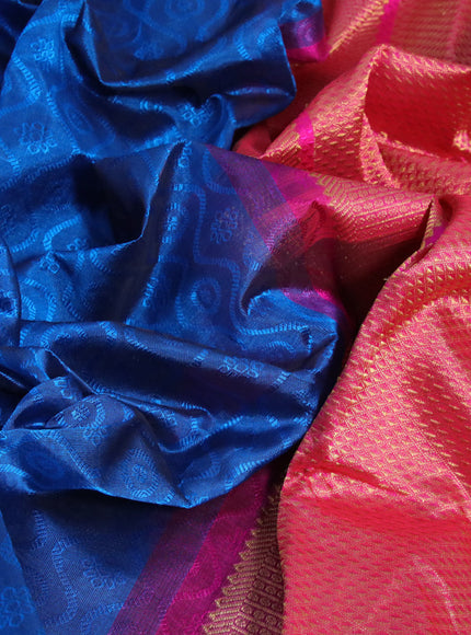 Silk cotton saree cs blue and pink with allover self emboss & jacquard and zari woven border