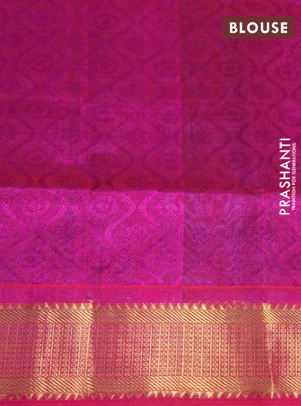 Silk cotton saree cs blue and pink with allover self emboss & jacquard and zari woven border