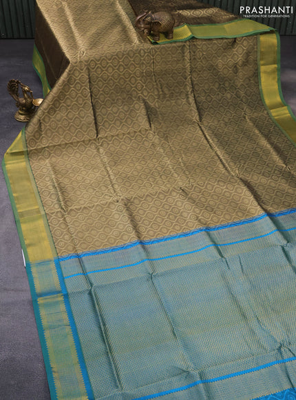 Silk cotton saree elaichi green and dual shade of cs blue with allover self emboss & jacquard and zari woven border