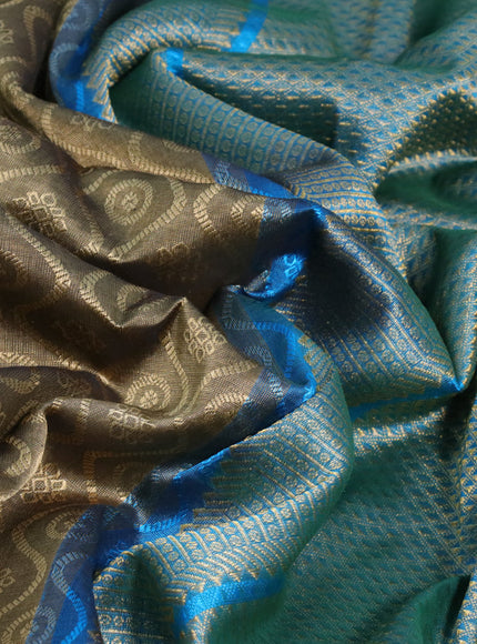 Silk cotton saree elaichi green and dual shade of cs blue with allover self emboss & jacquard and zari woven border