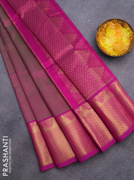 Silk cotton saree dual shade of greenish purple and purple with zari woven buttas and long zari woven border