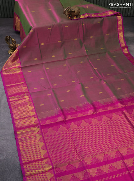 Silk cotton saree dual shade of greenish purple and purple with zari woven buttas and long zari woven border