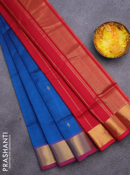 Silk cotton saree cs blue and red with zari woven buttas and rich zari woven border