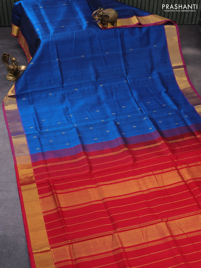 Silk cotton saree cs blue and red with zari woven buttas and rich zari woven border