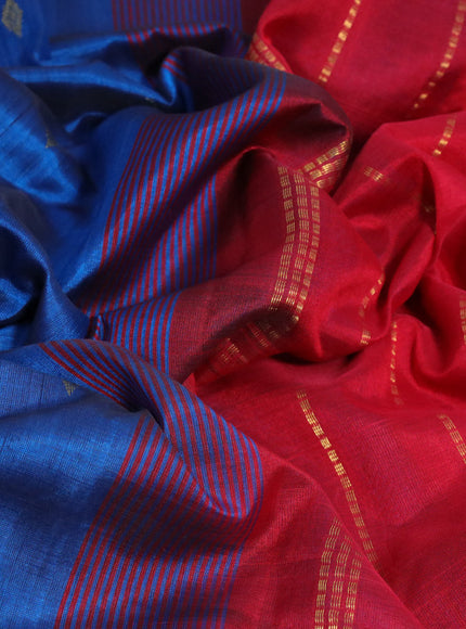 Silk cotton saree cs blue and red with zari woven buttas and rich zari woven border