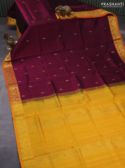 Silk cotton saree wine shade and mustard yellow with paisley zari woven buttas and rich zari woven border