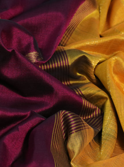 Silk cotton saree wine shade and mustard yellow with paisley zari woven buttas and rich zari woven border