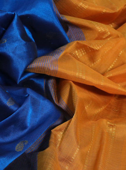 Silk cotton saree peacock blue and mustard yellow with paisley zari woven buttas and rich zari woven border