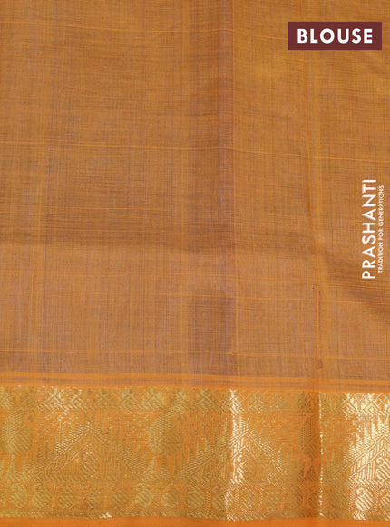 Silk cotton saree peacock blue and mustard yellow with paisley zari woven buttas and rich zari woven border