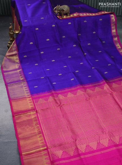 Silk cotton saree blue and pink with paisley zari woven buttas and long zari woven border