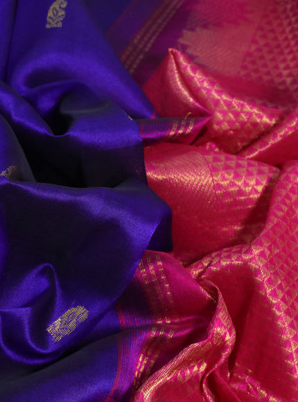 Silk cotton saree blue and pink with paisley zari woven buttas and long zari woven border