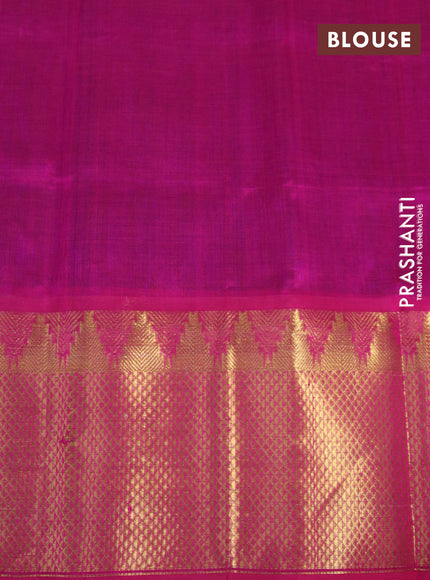 Silk cotton saree blue and pink with paisley zari woven buttas and long zari woven border