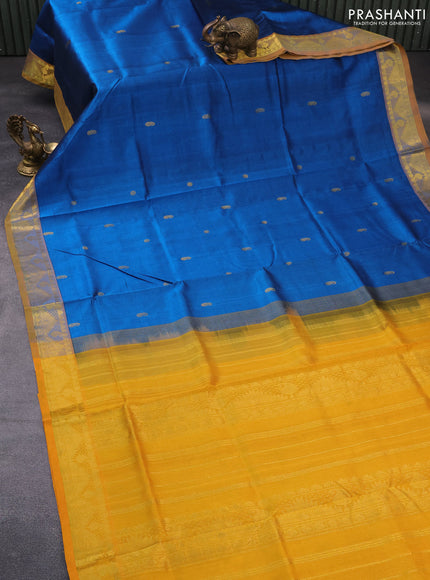 Silk cotton saree cs blue and mustard yellow with zari woven buttas and zari woven border