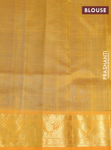 Silk cotton saree cs blue and mustard yellow with zari woven buttas and zari woven border