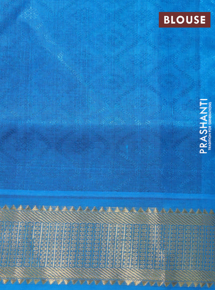 Silk cotton saree peacock green and cs blue with allover self emboss & jacquard and zari woven border