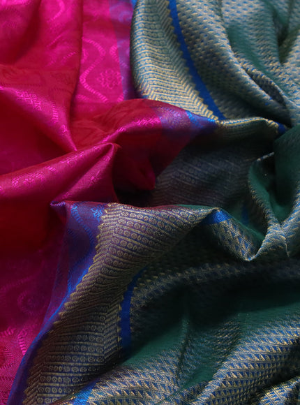 Silk cotton saree magenta pink and dual shade of cs blue with allover self emboss & jacquard and zari woven border