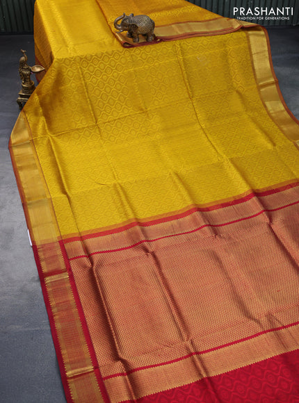 Silk cotton saree mustard yellow and maroon with allover self emboss & jacquard and zari woven border