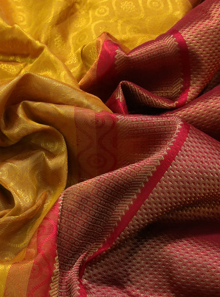 Silk cotton saree mustard yellow and maroon with allover self emboss & jacquard and zari woven border