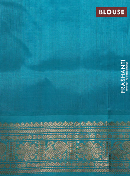 Silk cotton saree baby pink and teal green with zari woven buttas and zari woven border