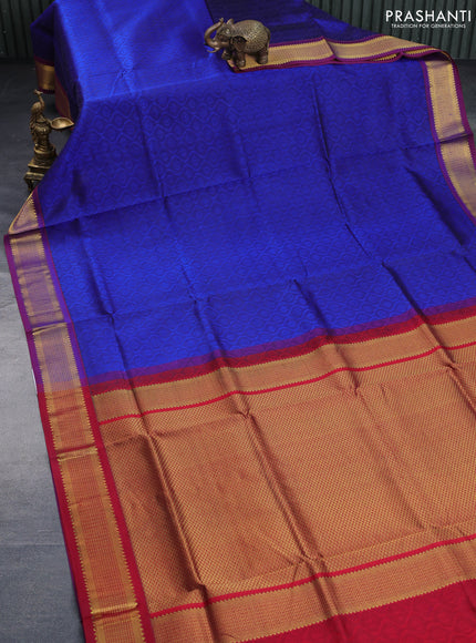 Silk cotton saree blue and maroon with allover self emboss & jacquard and zari woven border