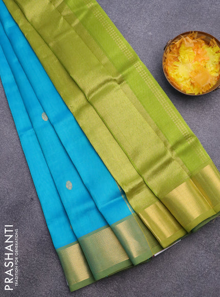 Silk cotton saree teal blue and light green with zari woven buttas and zari woven border